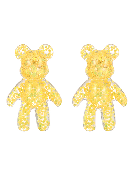 Fashion Yellow Resin Sequin Bear Stud Earrings