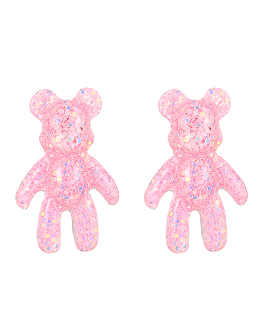 Fashion Light Pink Resin Sequin Bear Stud Earrings