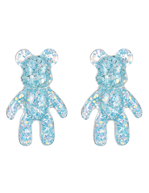 Fashion Blue Resin Sequin Bear Stud Earrings