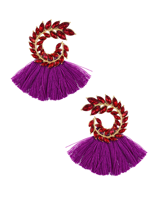 Fashion Purple Alloy Diamond Pattern Tassel Stud Earrings