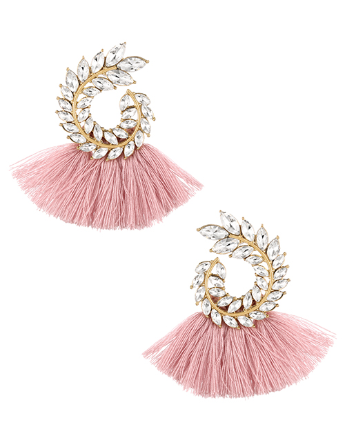 Fashion Pink Alloy Diamond Pattern Tassel Stud Earrings
