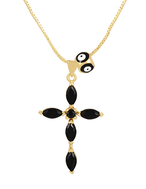 Fashion Black Bronze Zircon Cross Eye Pendant Necklace