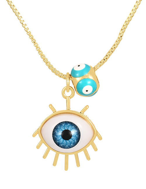 Fashion Blue-2 Bronze Zircon Eye Pendant Necklace