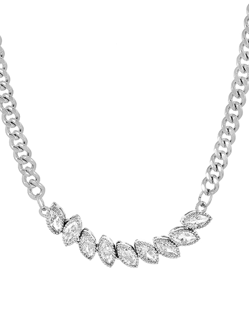 Fashion Silver-3 Bronze Chain Necklace With Zirconia Drop Pendant In Copper