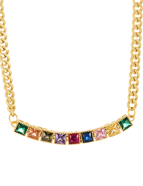 Fashion Gold-2 Bronze Chain Necklace With Zircon Square Pendant In Copper