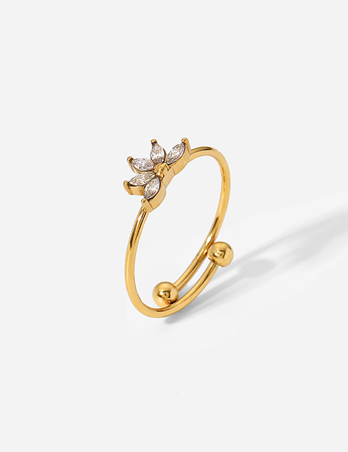 Fashion Gold Titanium Diamond Half Flower Open Ring