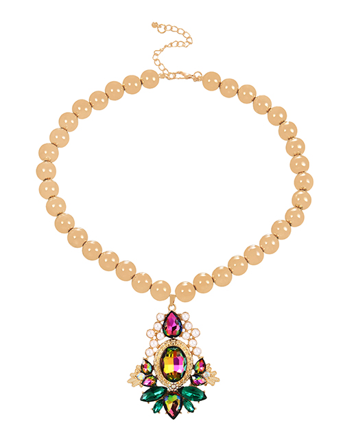 Fashion Color Alloy Geometric Beaded Diamond Pendant Necklace