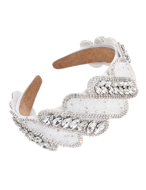 Fashion White Fabric Alloy Diamond Leaves Rice Bead Headband