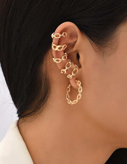 Fashion Gold Metal Geometric Cutout Chain Ear Cuff Set