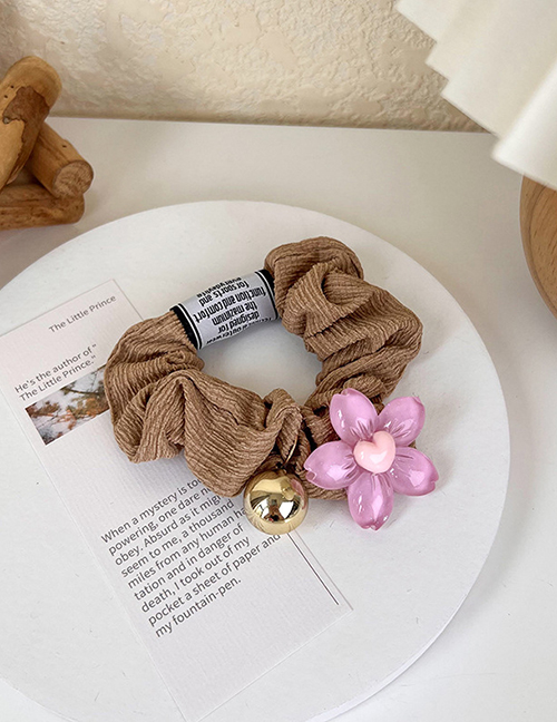 Fashion F Coffee Color Pink Flower Fabric Flower Pleated Hair Tie