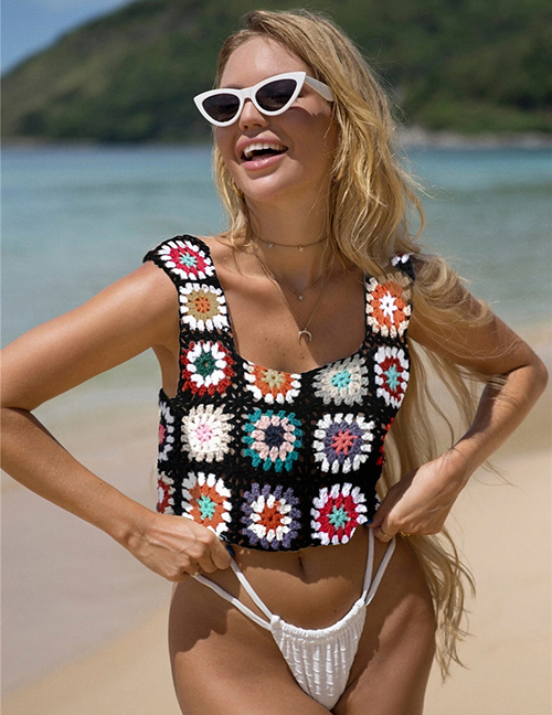 Fashion Black Handmade Crochet Hollow Vest