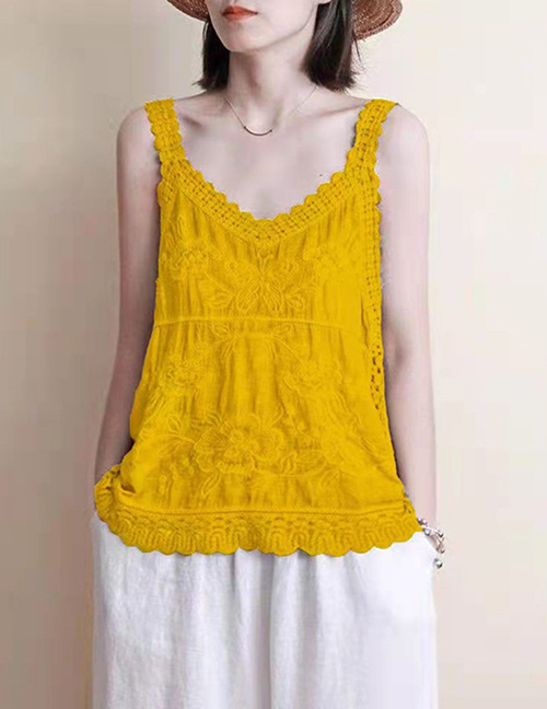 Fashion Yellow Cotton And Linen Hollow Crochet Sling