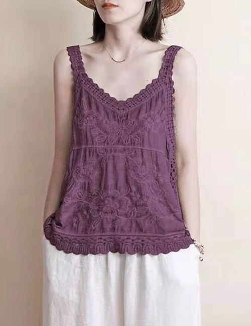 Fashion Purple Cotton And Linen Hollow Crochet Sling
