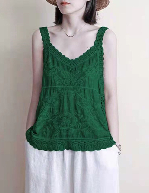 Fashion Green Cotton And Linen Hollow Crochet Sling