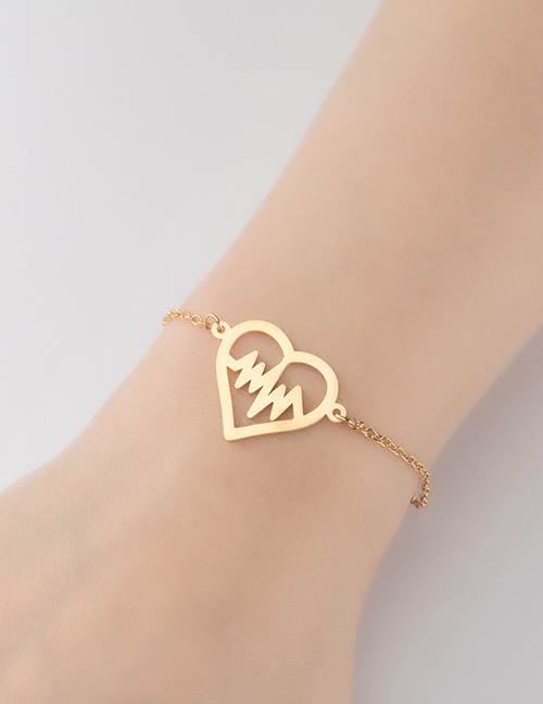 Fashion Golden Heart-shaped Hollow Ecg Titanium Steel Heart Geometric Bracelet