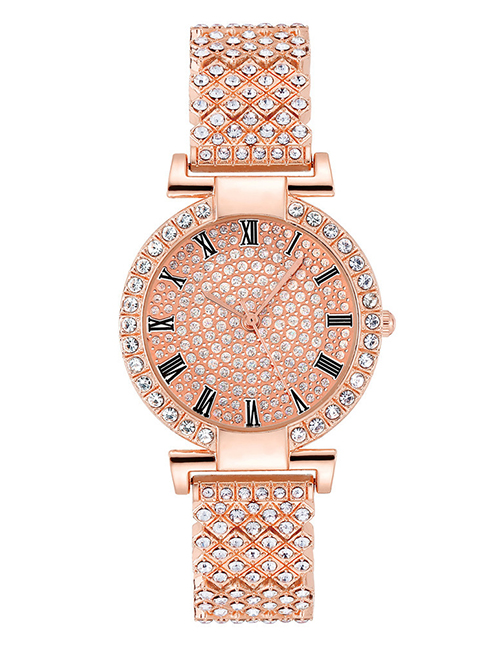 Fashion Rose Gold Stainless Steel Diamond Geometric Steel Band Watch