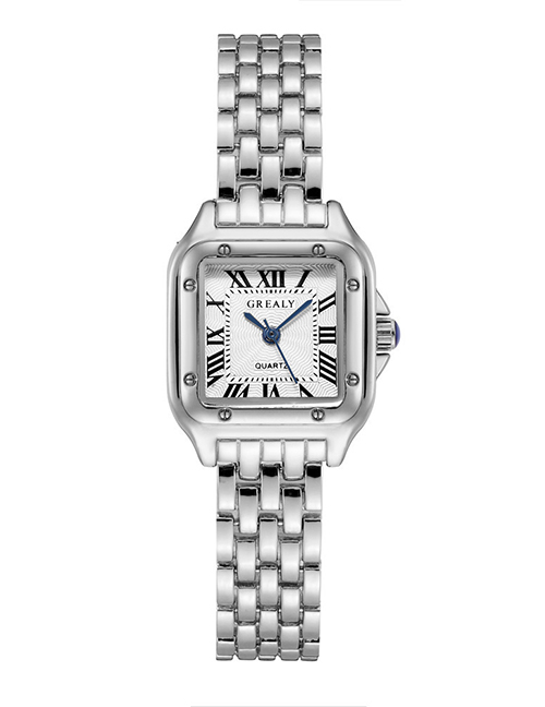 Fashion Silver Belt Titanium Geometric Square Steel Band Watch