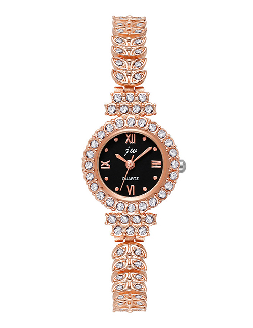 Fashion Rose Gold With Black Face Stainless Steel Diamond Geometric Steel Band Watch