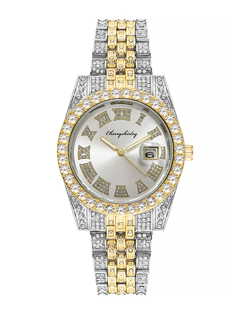 Fashion White Stainless Steel Diamond Geometric Steel Band Watch