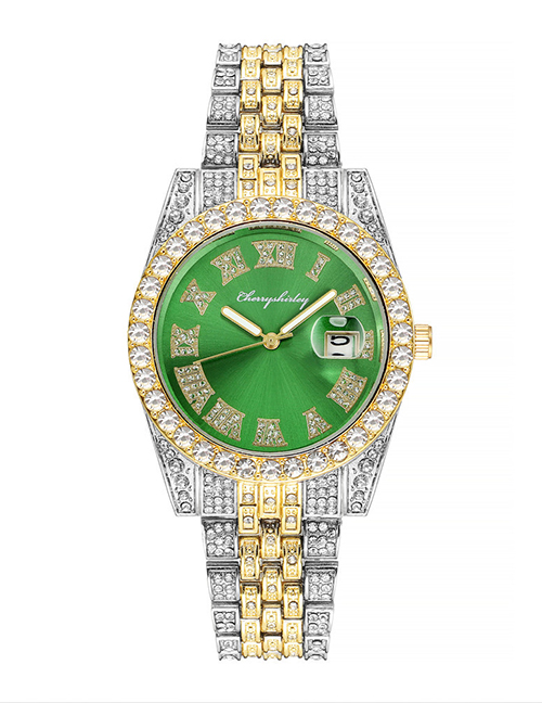 Fashion Green Stainless Steel Diamond Geometric Steel Band Watch