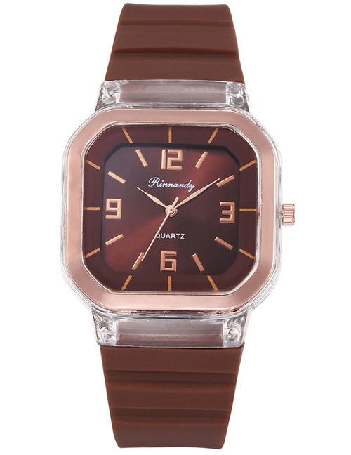Fashion Brown Stainless Steel Silicone Square Watch