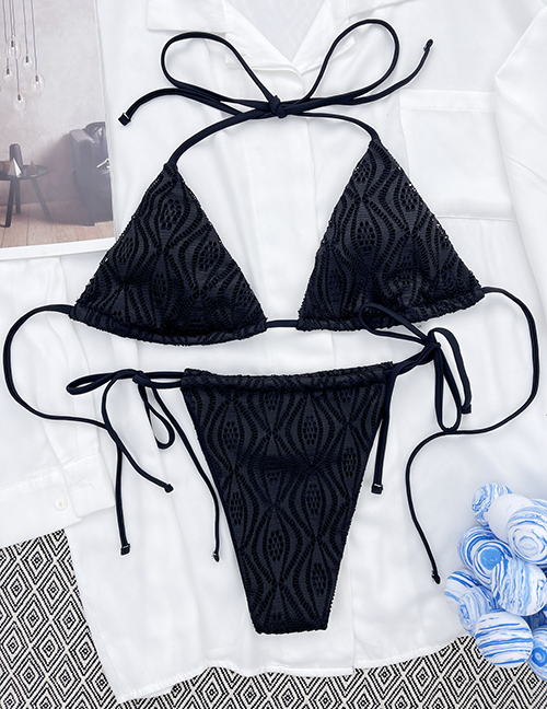 Fashion Black Nylon Halterneck Lace-up Swimsuit