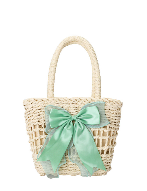 Fashion Green Straw Bow Large Capacity Tote
