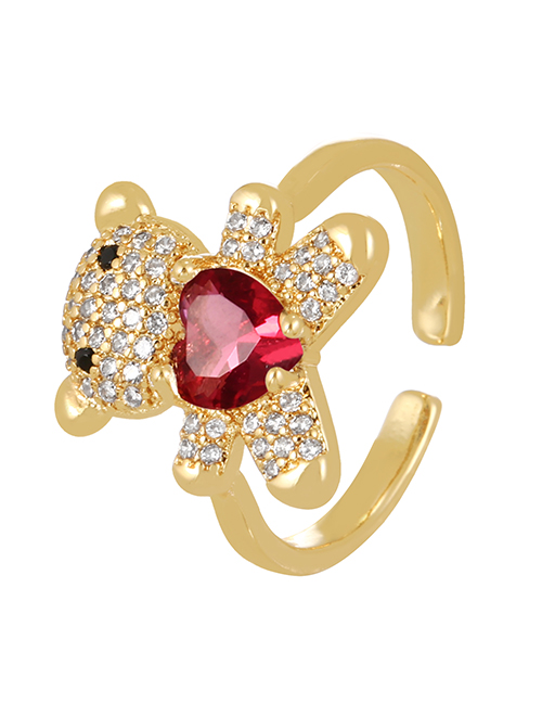 Fashion Red Bronze Zircon Bear Heart Ring