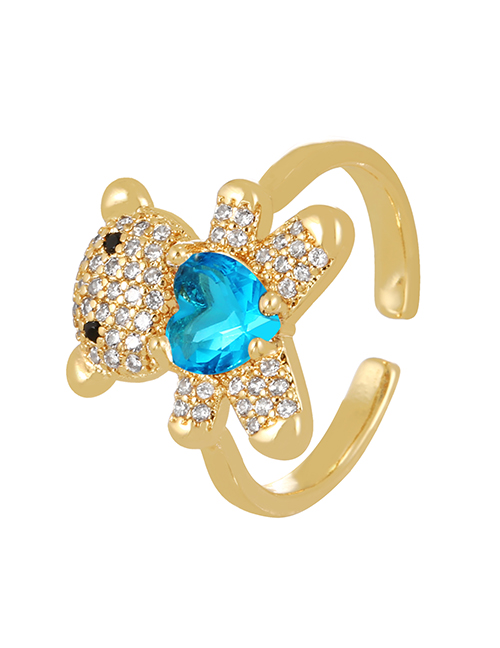 Fashion Blue Bronze Zircon Bear Heart Ring