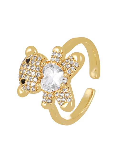 Fashion White Bronze Zircon Bear Heart Ring