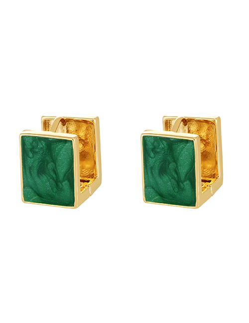 Fashion Green Copper Drip Oil Square Stud Earrings