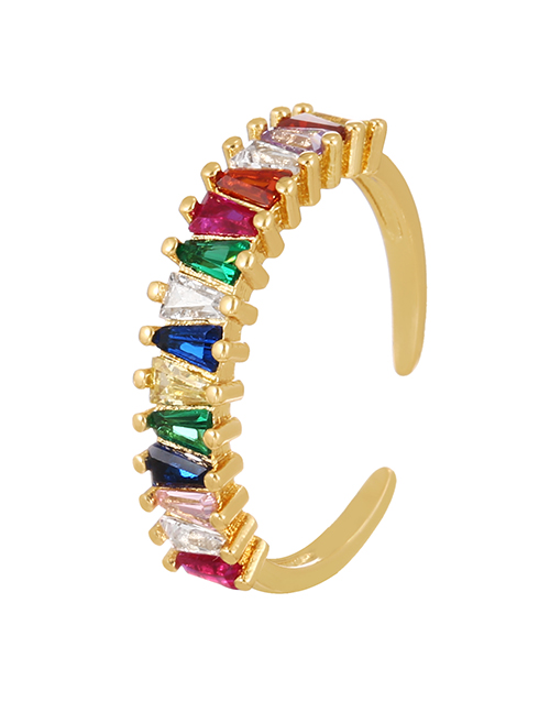 Fashion Color Copper Set Zircon Geometric Ring