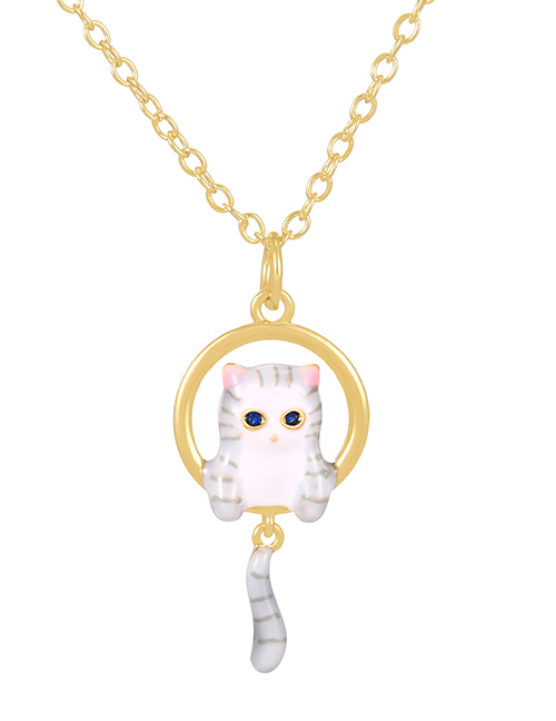Fashion Grey Bronze Zirconium Oil Drop Ring Cat Pendant Necklace