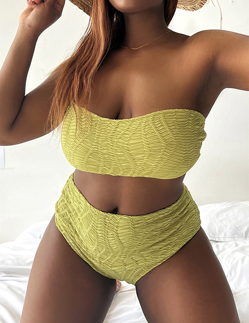 Fashion Yellow Polyester Geometric Textured Swimsuit
