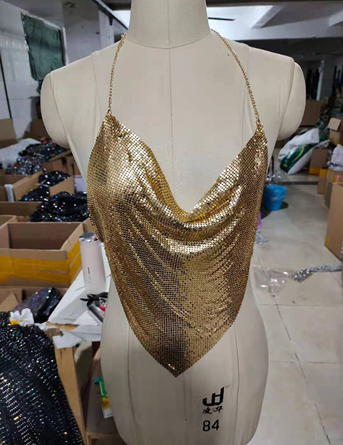 Fashion Gold Metal Shiny Chain Halter Tank Top