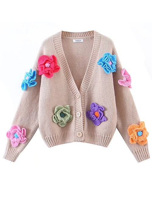 Fashion Photo Color Deer Plush Knit Floral Cardigan Sweater