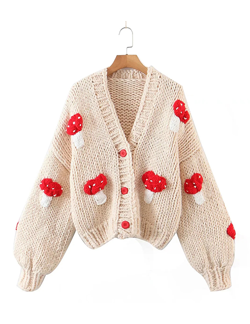 Fashion M Beige Acrylic Knit Mushroom Sweater Jacket