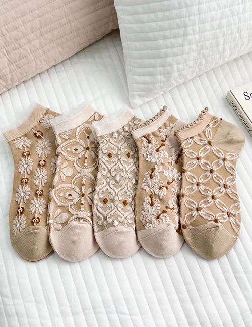 Fashion Five Pairs Lace Bubble Socks Embossed Cotton Socks Set