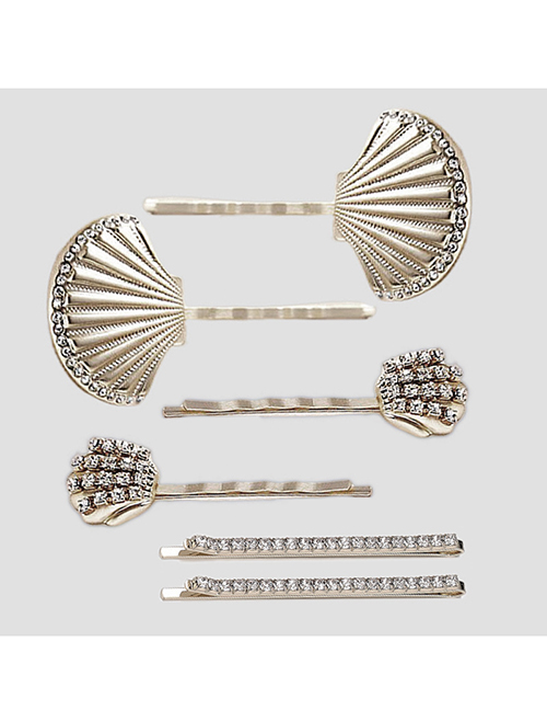 Fashion Silver Six-piece Set Alloy Diamond Shell Hair Clip Set