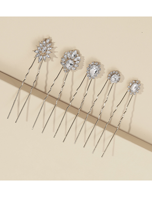 Fashion Five-piece Silver Alloy Diamond Geometric Hair Fork Set