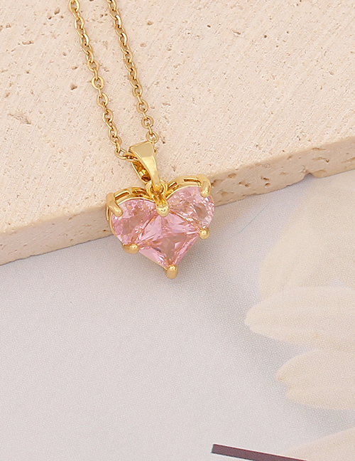 Fashion 2# Small Peach Heart Bronze Zirconium Heart Necklace