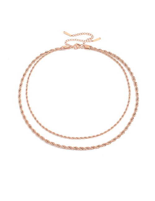 Fashion Rose Gold Stainless Steel Double Twist Chain Necklace
