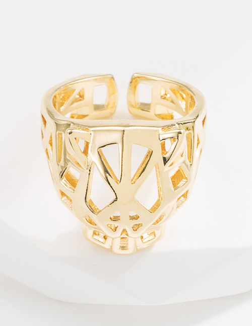 Fashion Leopard Head Copper Gold Plated Zirconium Openwork Ring