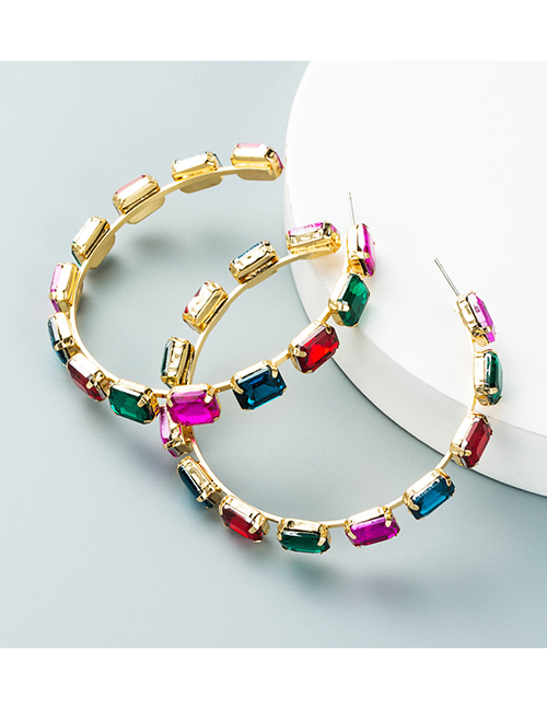 Fashion Color Alloy Diamond C-shaped Earrings