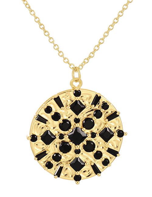 Fashion Black Bronze Zircon Round Pendant Necklace