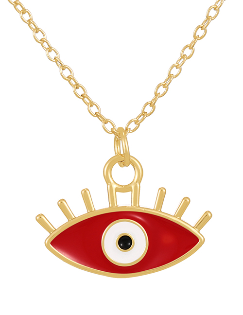 Fashion Red Bronze Zircon Drop Oil Eye Pendant Necklace