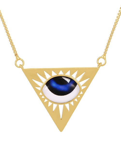 Fashion Royal Blue Bronze Zircon Drip Oil Triangle Eye Pendant Necklace