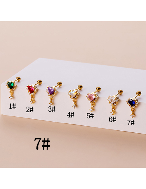 Fashion 7# Gold Brass Inlaid Love Zirconium Stud Earrings