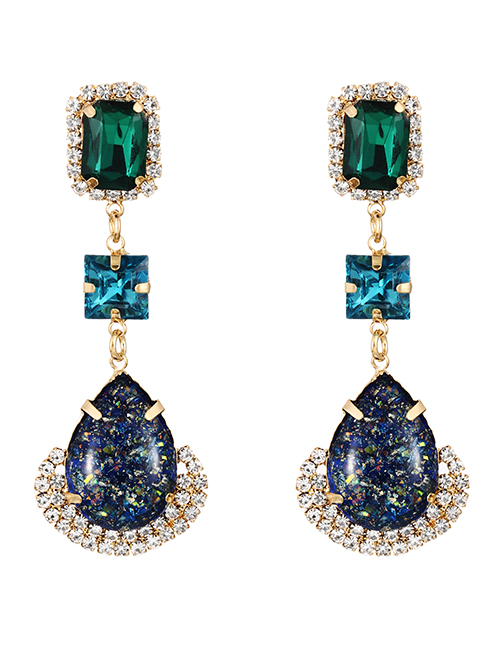Fashion Navy Blue Alloy Diamond Resin Drop Stud Earrings