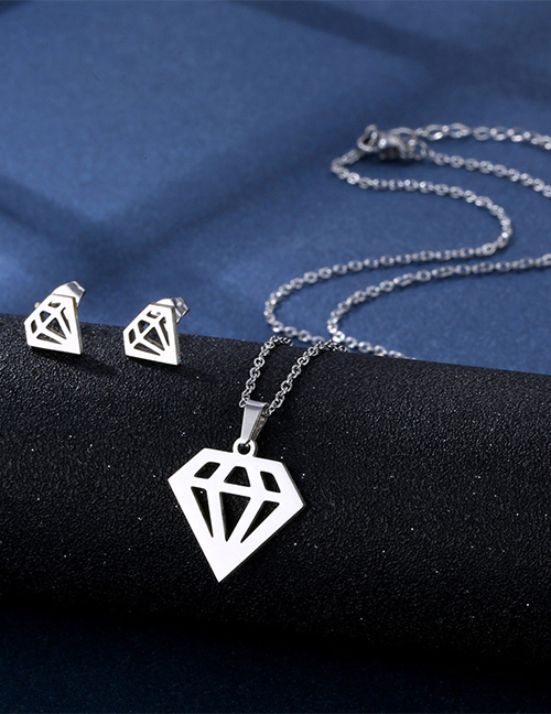 Fashion Diamond Titanium Steel Diamond Stud Necklace Set
